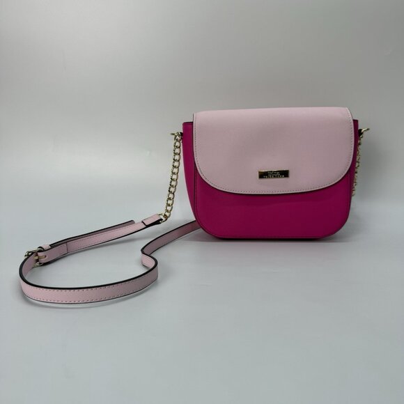 Trina Turk ColorBlock Crossbody Purse‎ Bag Light Pink Fuchsia Metal Chain - Picture 3 of 16